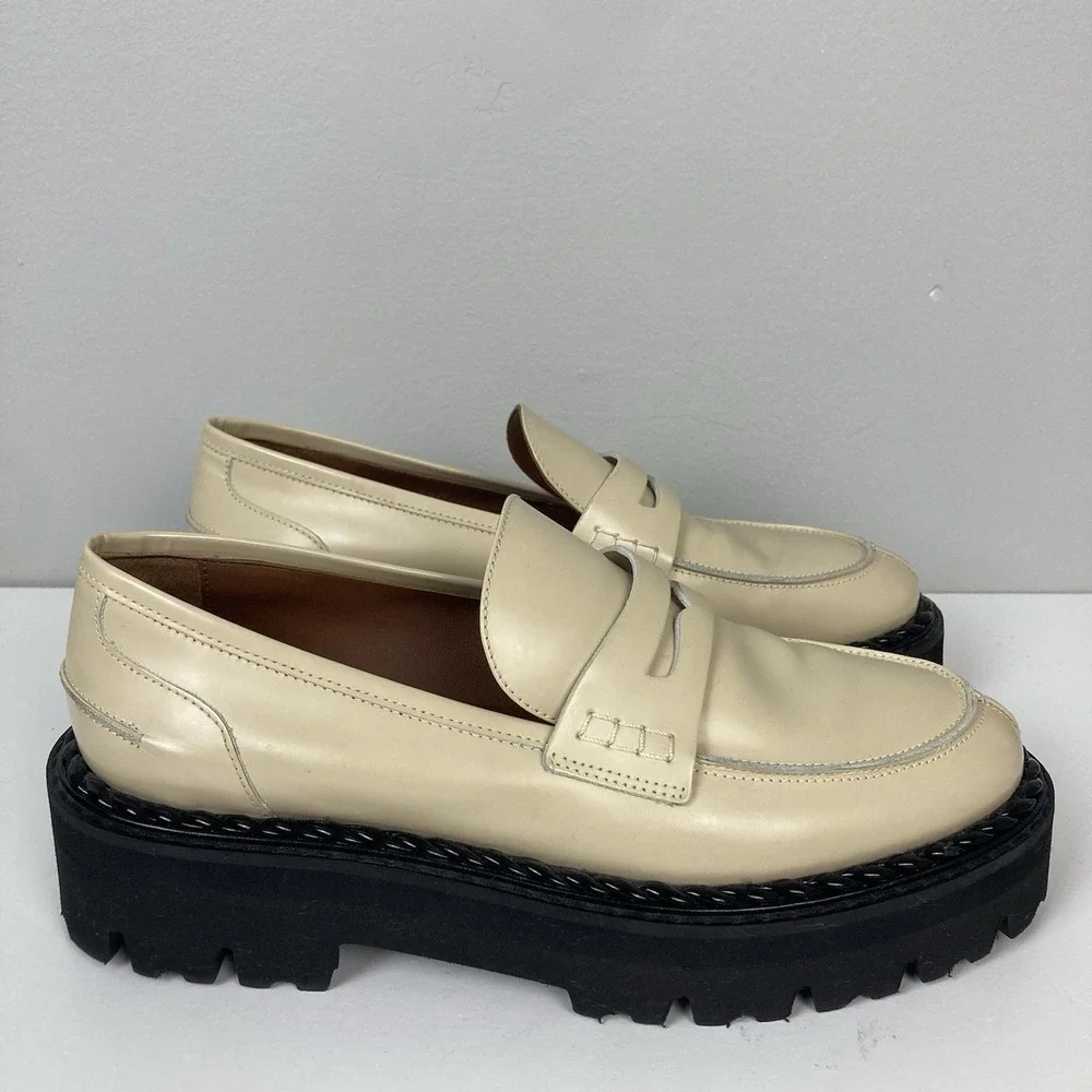 Aquatalia Alexi Ivory Cream Penny Loafer Chunky Lug Sole Platform Preppy sz 8.5 - Picture 1 of 8